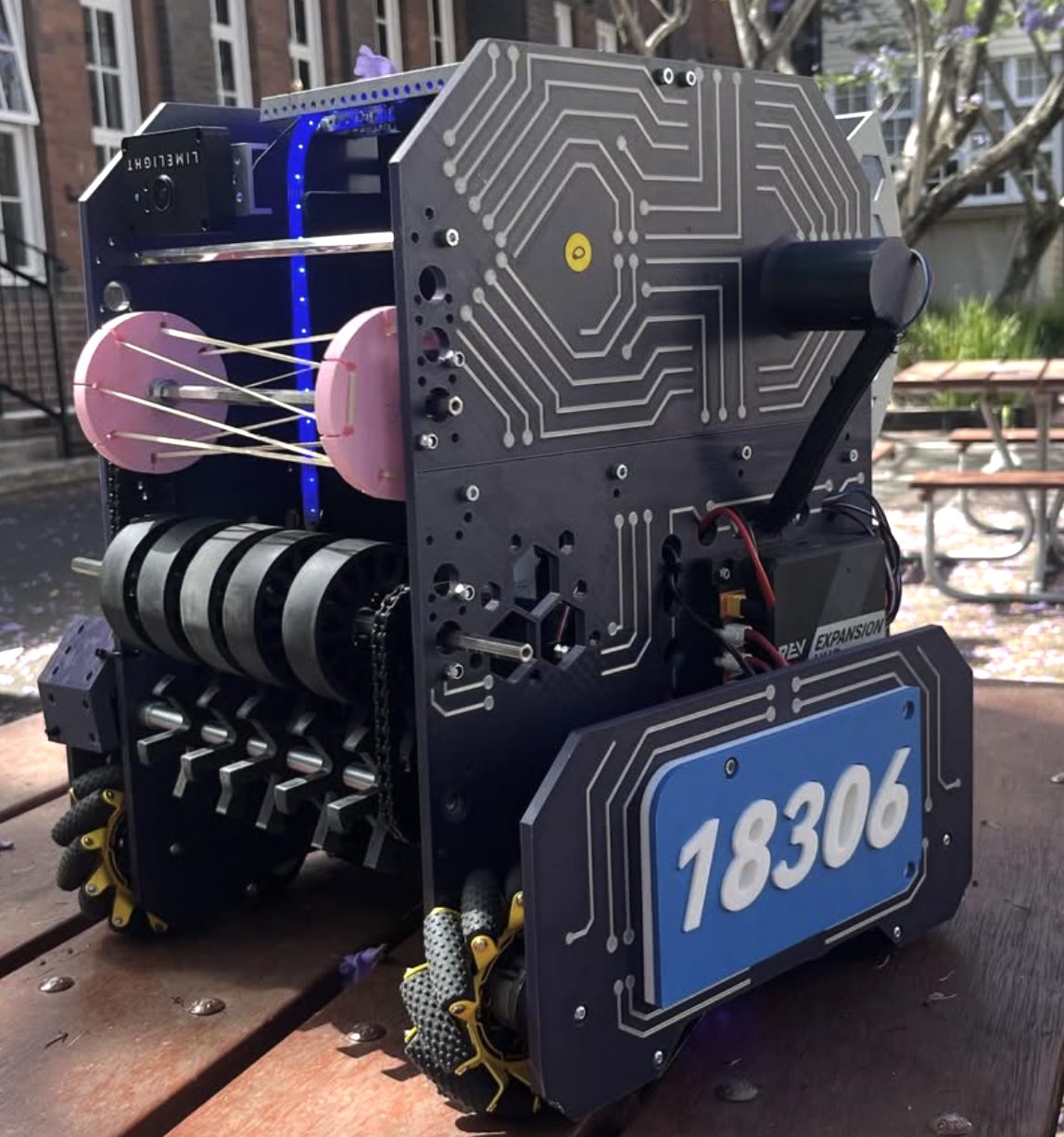 The STEM Cells competition robot, team number 18306, on an outdoor table